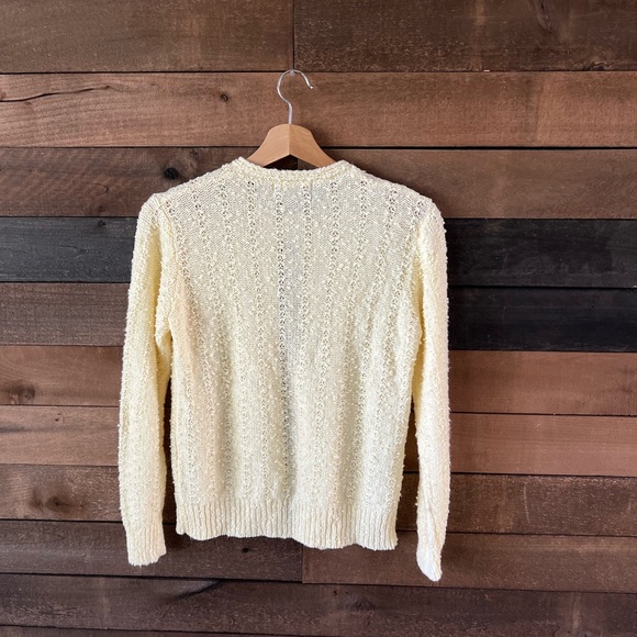 Vintage LeRoy Knitwear Cream Textured Cardigan Pearl Buttons Soft Knit L - Picture 9 of 9